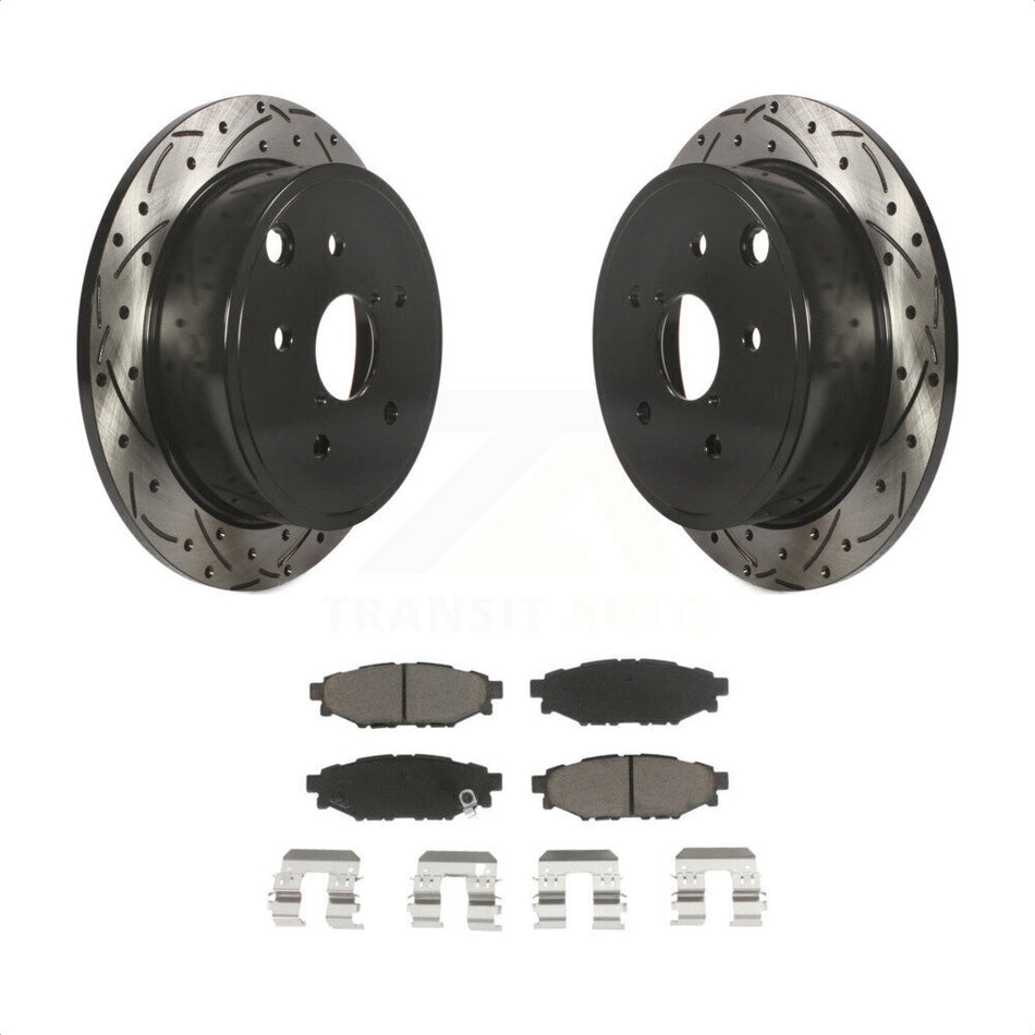 Rear Coated Drilled Slotted Disc Brake Rotors And Ceramic Pads Kit For Subaru WRX KDC-100800 by Transit Auto