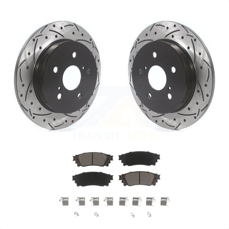 Rear Coated Drilled Slotted Disc Brake Rotor & Ceramic Pad Kit For Toyota Camry RAV4 Lexus NX200t C-HR NX300 ES350 Avalon NX300h ES300h UX250h UX200 ES250 Venza Corolla Cross KDC-100838 by Transit Auto