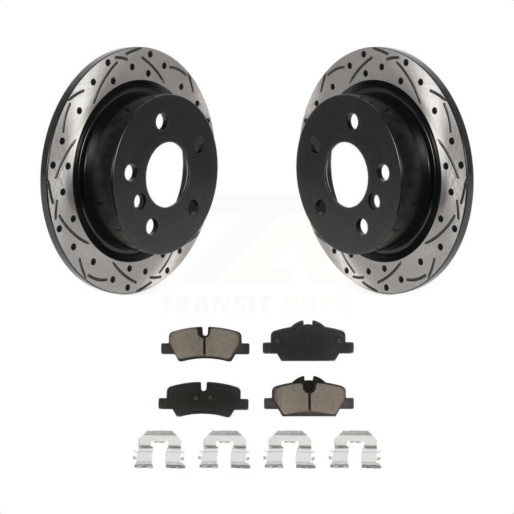 Rear Coated Drilled Slotted Disc Brake Rotors And Ceramic Pads Kit For Mini Cooper KDC-100849 by Transit Auto