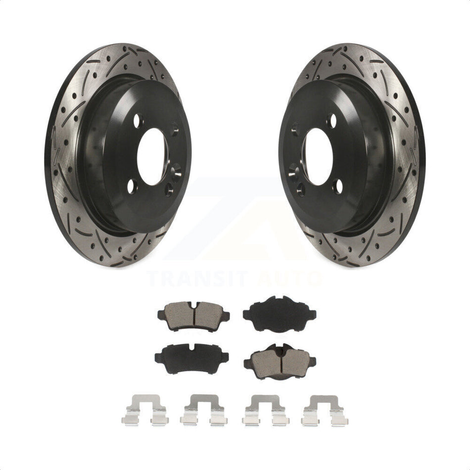 Rear Coated Drilled Slotted Disc Brake Rotors And Ceramic Pads Kit For Mini Cooper KDC-100850 by Transit Auto