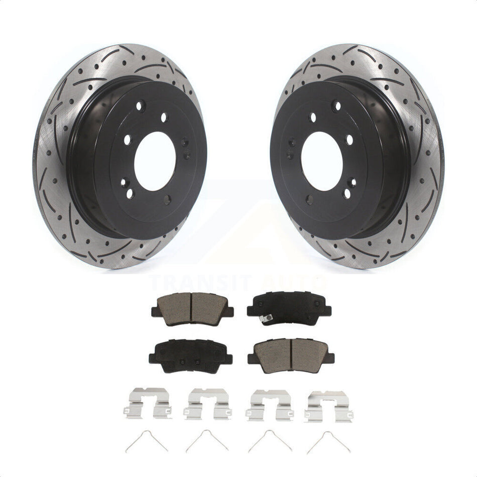 Rear Coated Drilled Slotted Disc Brake Rotors And Ceramic Pads Kit For Hyundai Tucson Kia Sportage KDC-100871 by Transit Auto