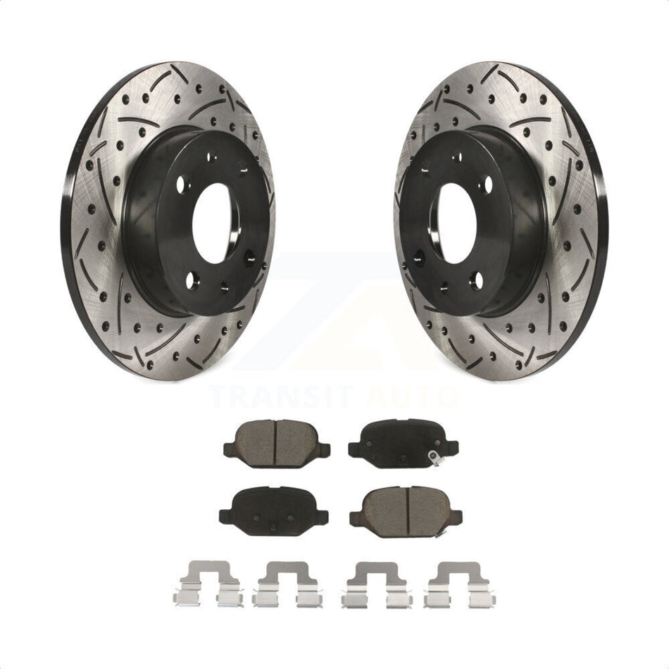 Rear Coated Drilled Slotted Disc Brake Rotors And Ceramic Pads Kit For Fiat 500 KDC-100872 by Transit Auto