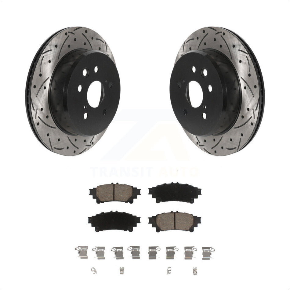 Rear Coated Drilled Slotted Disc Brake Rotors And Ceramic Pads Kit For Lexus GS350 IS300 IS200t IS350 RC350 RC300 RC200t GS300 GS200t GS450h KDC-100873 by Transit Auto