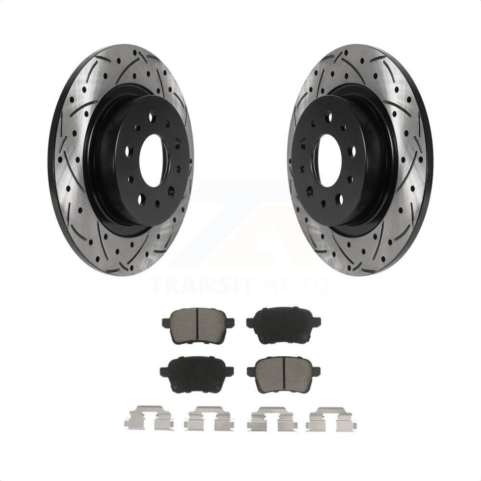 Rear Coated Drilled Slotted Disc Brake Rotors And Ceramic Pads Kit For 2014-2020 Fiat 500L KDC-100891 by Transit Auto