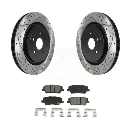 Rear Coated Drilled Slotted Disc Brake Rotors And Ceramic Pads Kit For 2015 Cadillac CTS 6.2L KDC-100903 by Transit Auto