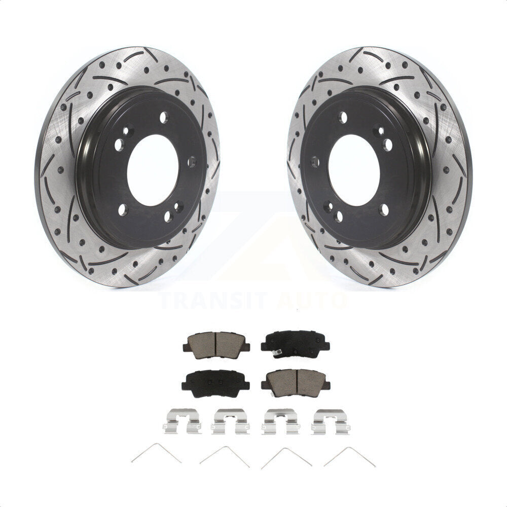 Rear Coated Drilled Slotted Disc Brake Rotors And Ceramic Pads Kit For Hyundai Elantra Kia Niro Ioniq KDC-100913 by Transit Auto