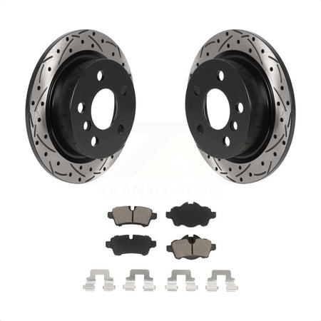 Rear Coated Drilled Slotted Disc Brake Rotors And Ceramic Pads Kit For 2014 Mini Cooper With 5 Lug Wheels 259mm Diameter Rotor KDC-100919 by Transit Auto