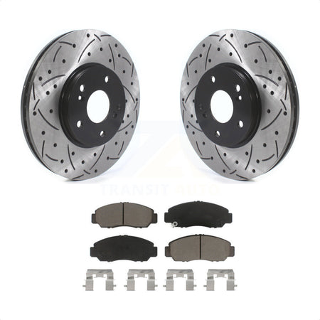 Front Coated Drilled Slotted Disc Brake Rotors And Ceramic Pads Kit For Honda Accord KDC-100974 by Transit Auto