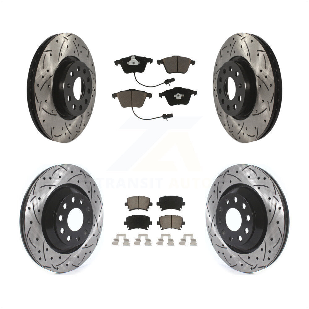 Front Rear Coated Drilled Slotted Disc Brake Rotors And Ceramic Pads Kit For Volkswagen CC KDC-100978 by Transit Auto