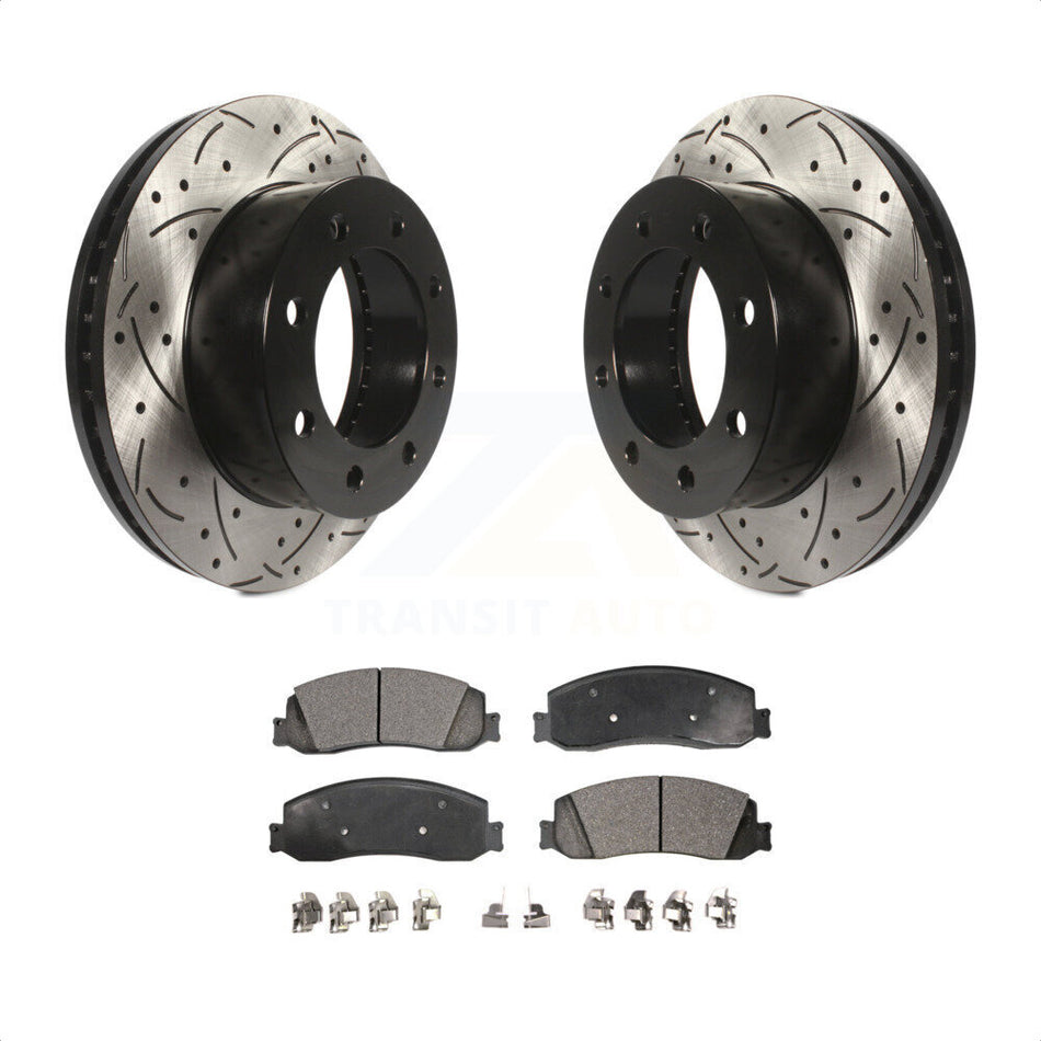 Front Coated Drilled Slotted Disc Brake Rotors And Semi-Metallic Pads Kit For Ford F-350 Super Duty F-250 4WD KDF-100018 by Transit Auto