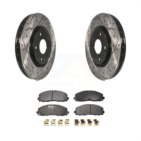 Front Coated Drilled Slotted Disc Brake Rotors And Semi-Metallic Pads Kit For Dodge Grand Caravan Chrysler Journey Town & Country Pacifica Ram C/V Volkswagen Routan Voyager KDF-100054 by Transit Auto