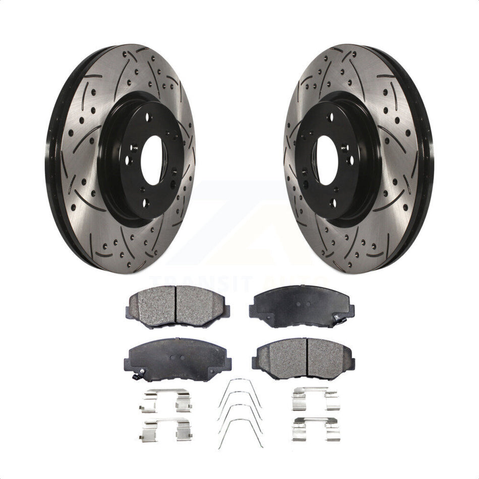 Front Coated Drilled Slotted Disc Brake Rotors And Semi-Metallic Pads Kit For Honda Civic CR-V Acura ILX KDF-100070 by Transit Auto