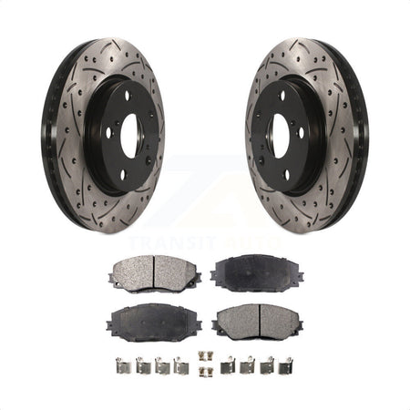 Front Coated Drilled Slotted Disc Brake Rotors And Semi-Metallic Pads Kit For Toyota RAV4 Scion xB Prius V Lexus HS250h KDF-100099 by Transit Auto