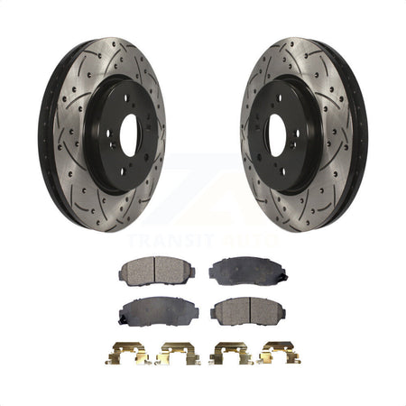 Front Coated Drilled Slotted Disc Brake Rotors And Semi-Metallic Pads Kit For Honda CR-V Acura RDX Accord Crosstour KDF-100101 by Transit Auto