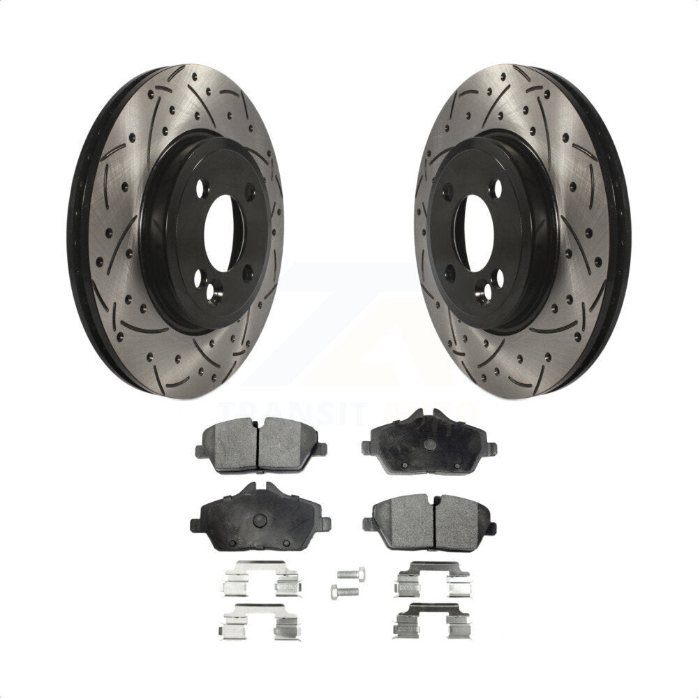 Front Coated Drilled Slotted Disc Brake Rotors And Semi-Metallic Pads Kit For Mini Cooper KDF-100115 by Transit Auto