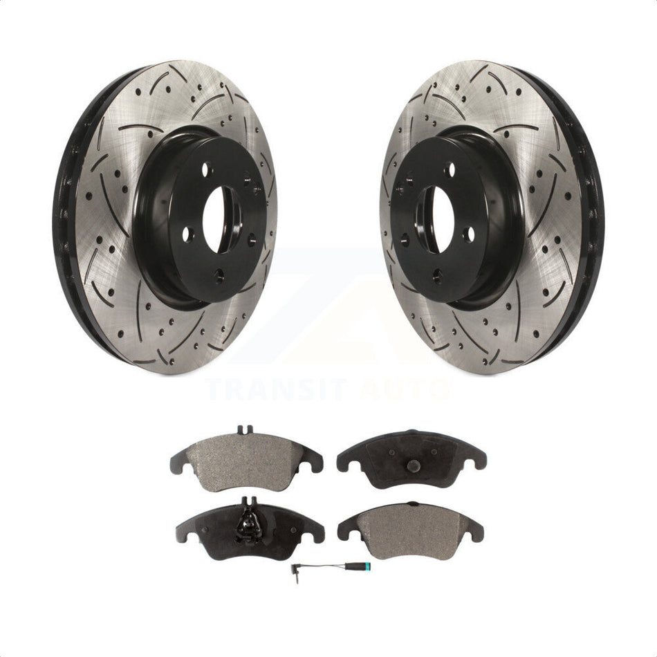 Front Coated Drilled Slotted Disc Brake Rotors And Semi-Metallic Pads Kit For Mercedes-Benz E350 C300 C350 E400 E250 SLC300 KDF-100138 by Transit Auto