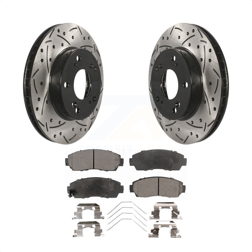 Front Coated Drilled Slotted Disc Brake Rotors And Semi-Metallic Pads Kit For 2015 Honda Civic LX SE with Manual transmission KDF-100150 by Transit Auto