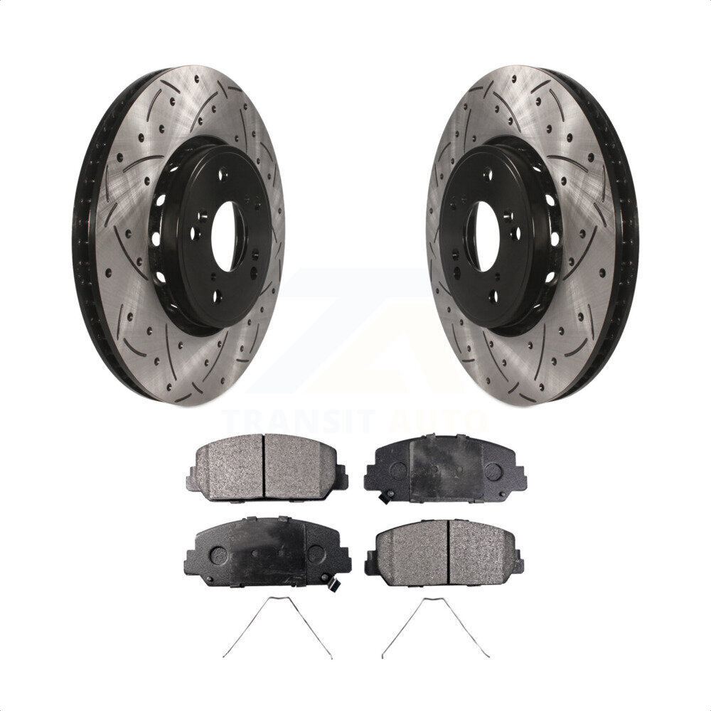 Front Coated Drilled Slotted Disc Brake Rotors And Semi-Metallic Pads Kit For Acura RDX ILX KDF-100160 by Transit Auto