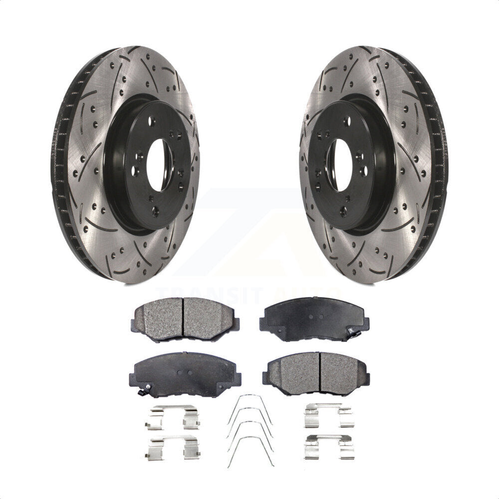 Front Coated Drilled Slotted Disc Brake Rotors And Semi-Metallic Pads Kit For 2015 Honda Civic EX with Manual transmission KDF-100162 by Transit Auto