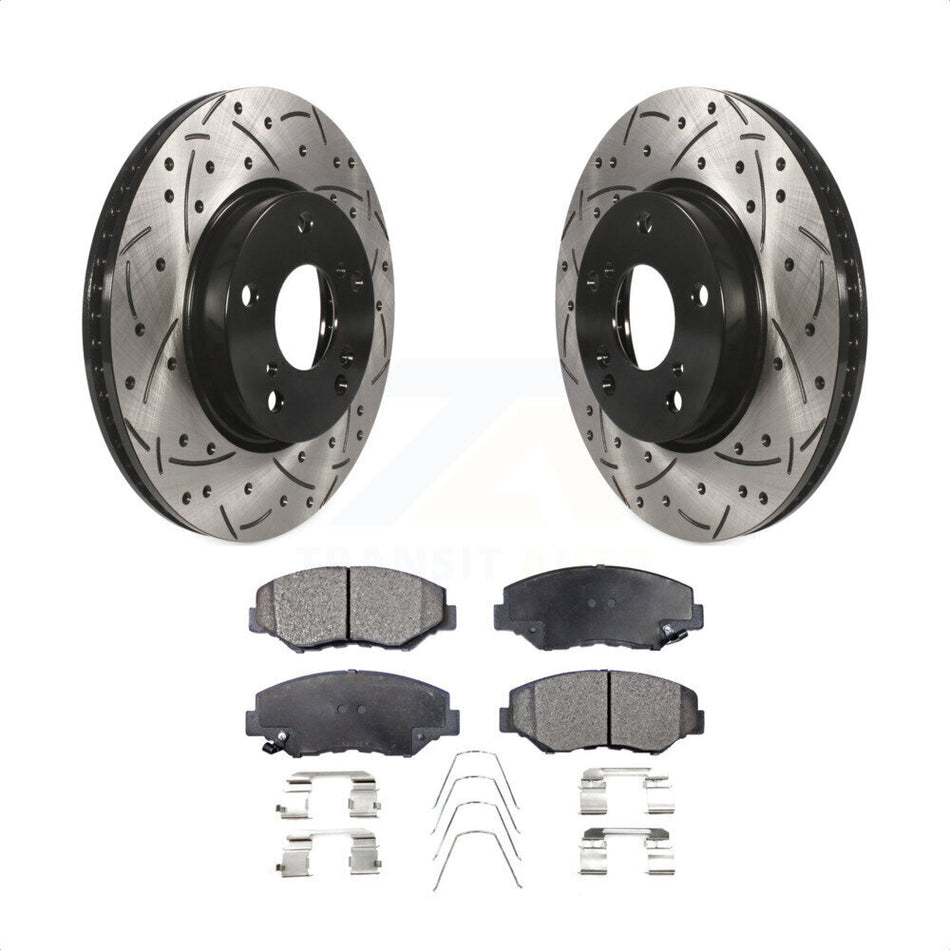 Front Coated Drilled Slotted Disc Brake Rotors And Semi-Metallic Pads Kit For Honda Civic KDF-100182 by Transit Auto