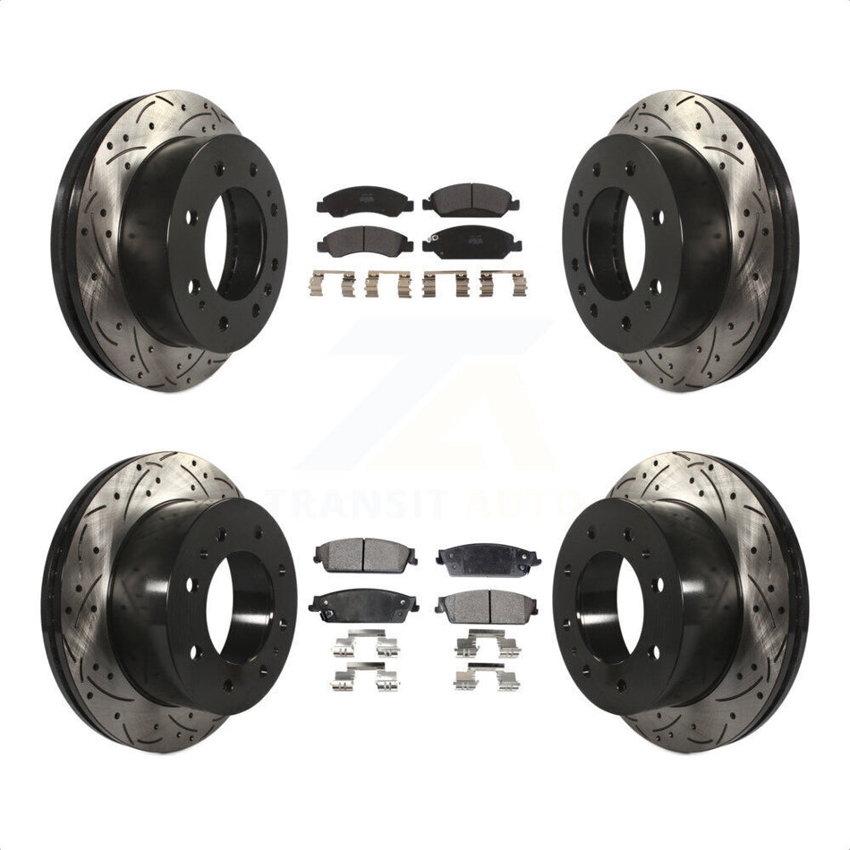 Front Rear Coated Drilled Slotted Disc Brake Rotors And Semi-Metallic Pads Kit For 2011 Chevrolet Silverado 1500 Hybrid KDF-100202 by Transit Auto