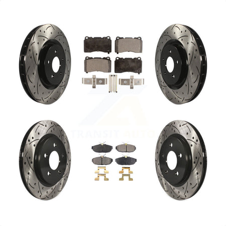 Front Rear Coated Drilled Slotted Disc Brake Rotors And Semi-Metallic Pads Kit For Ford Mustang KDF-100215 by Transit Auto