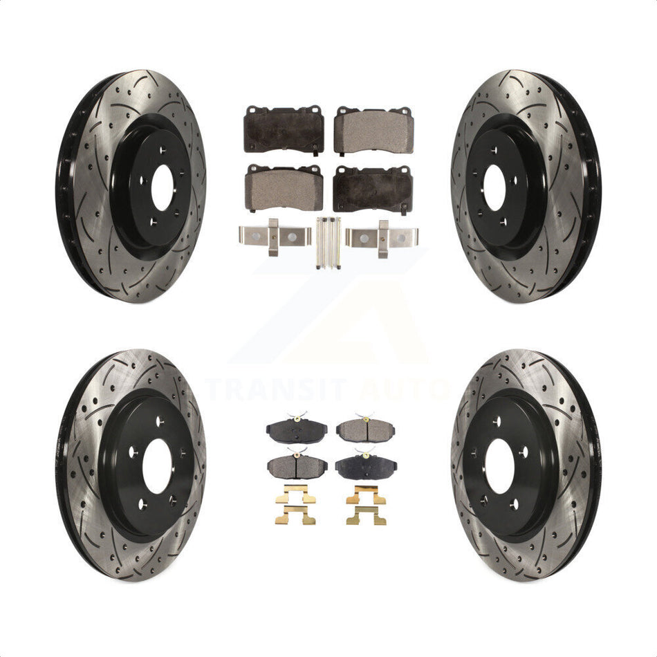 Front Rear Coated Drilled Slotted Disc Brake Rotors And Semi-Metallic Pads Kit For Ford Mustang KDF-100215 by Transit Auto