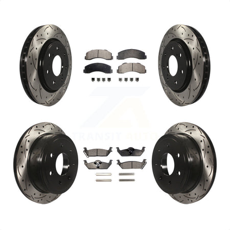 Front Rear Coated Drilled Slotted Disc Brake Rotors And Semi-Metallic Pads Kit For 2010-2011 Ford F-150 With 7 Lug Wheels KDF-100226 by Transit Auto