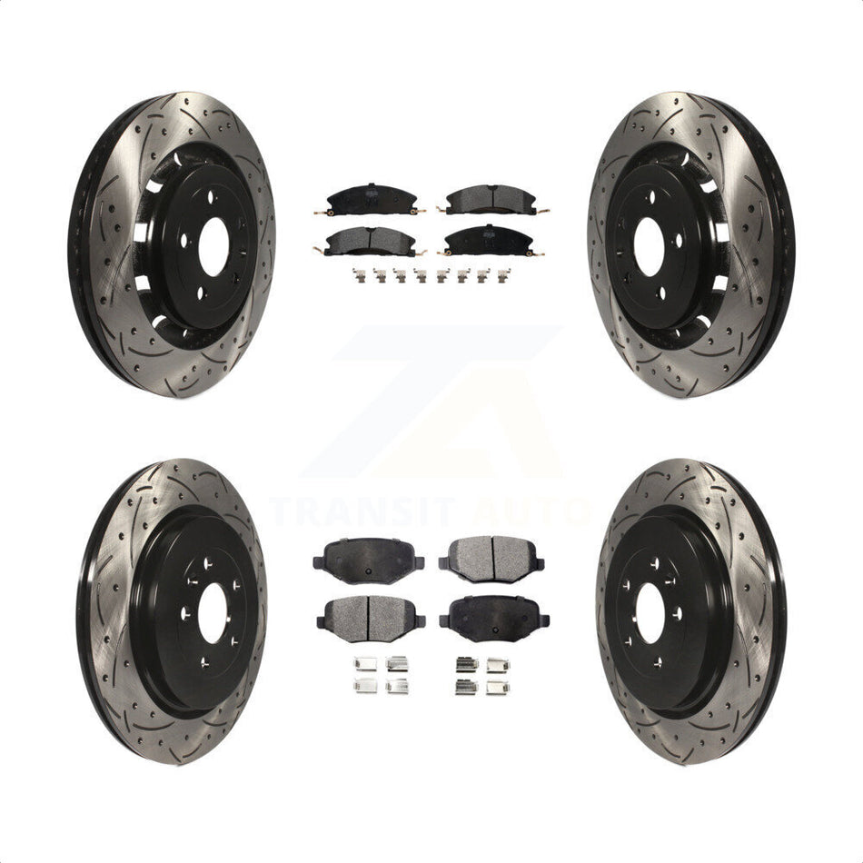 Front Rear Coated Drilled Slotted Disc Brake Rotors And Semi-Metallic Pads Kit For Ford Explorer Police Interceptor Utility Lincoln MKS Flex Taurus MKT KDF-100232 by Transit Auto