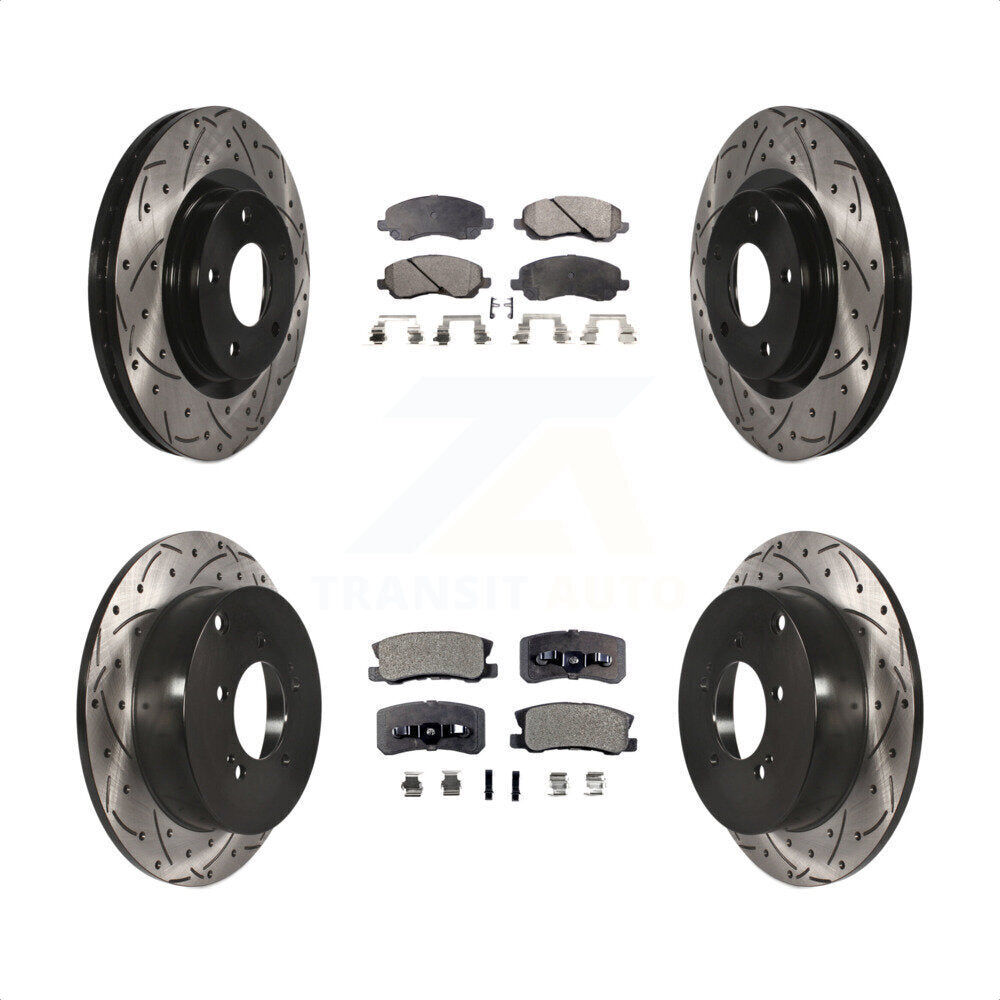 Front Rear Coated Drilled Slotted Disc Brake Rotors And Semi-Metallic Pads Kit For Mitsubishi Outlander KDF-100256 by Transit Auto