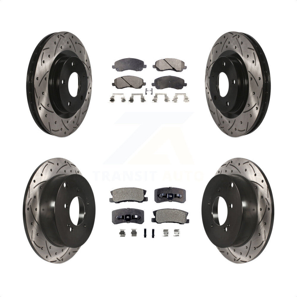 Front Rear Coated Drilled Slotted Disc Brake Rotors And Semi-Metallic Pads Kit For Mitsubishi Outlander KDF-100256 by Transit Auto