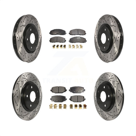 Front Rear Coated Drilled Slotted Disc Brake Rotors And Semi-Metallic Pads Kit For Dodge Grand Caravan Journey Chrysler Town & Country Ram C/V Volkswagen Routan KDF-100263 by Transit Auto