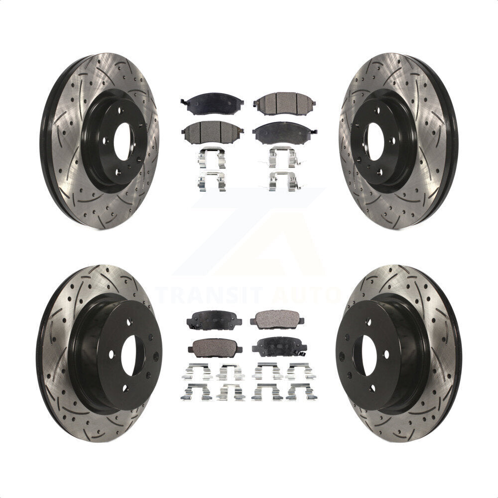 Front Rear Coated Drilled Slotted Disc Brake Rotors And Semi-Metallic Pads Kit For INFINITI G37 G35 M35 Nissan 350Z EX35 370Z G25 M45 Q40 QX50 EX37 KDF-100277 by Transit Auto