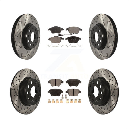 Front Rear Coated Drilled Slotted Disc Brake Rotors And Semi-Metallic Pads Kit For Volkswagen Beetle GTI KDF-100293 by Transit Auto