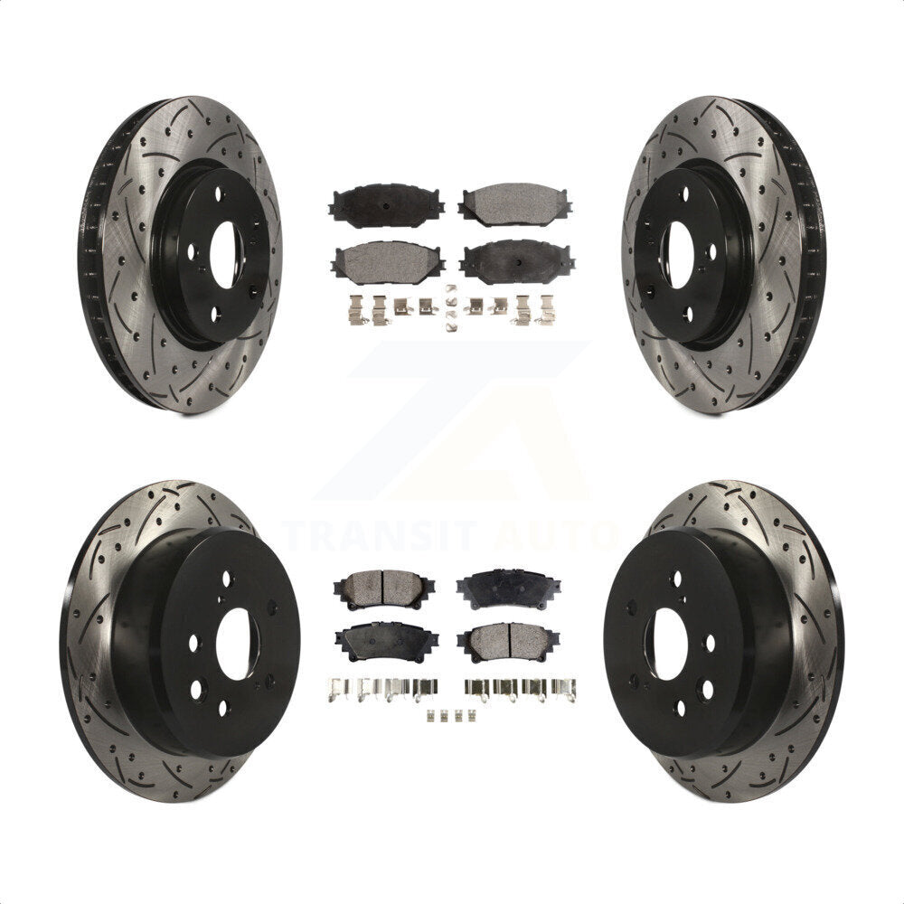 Front Rear Coated Drilled Slotted Disc Brake Rotors And Semi-Metallic Pads Kit For 2014-2015 Lexus IS250 Base with RWD With F Sport Package KDF-100312 by Transit Auto