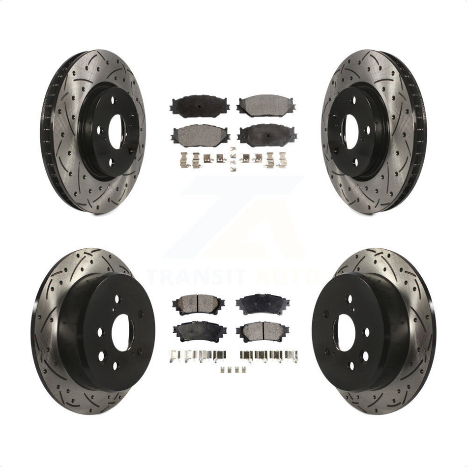 Front Rear Coated Drilled Slotted Disc Brake Rotors And Semi-Metallic Pads Kit For 2014-2015 Lexus IS250 Base with RWD With F Sport Package KDF-100312 by Transit Auto