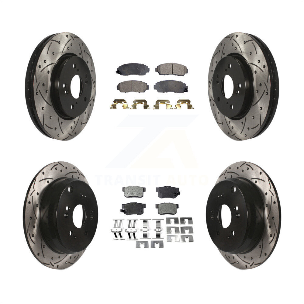 Front Rear Coated Drilled Slotted Disc Brake Rotors And Semi-Metallic Pads Kit For Acura RDX KDF-100314 by Transit Auto