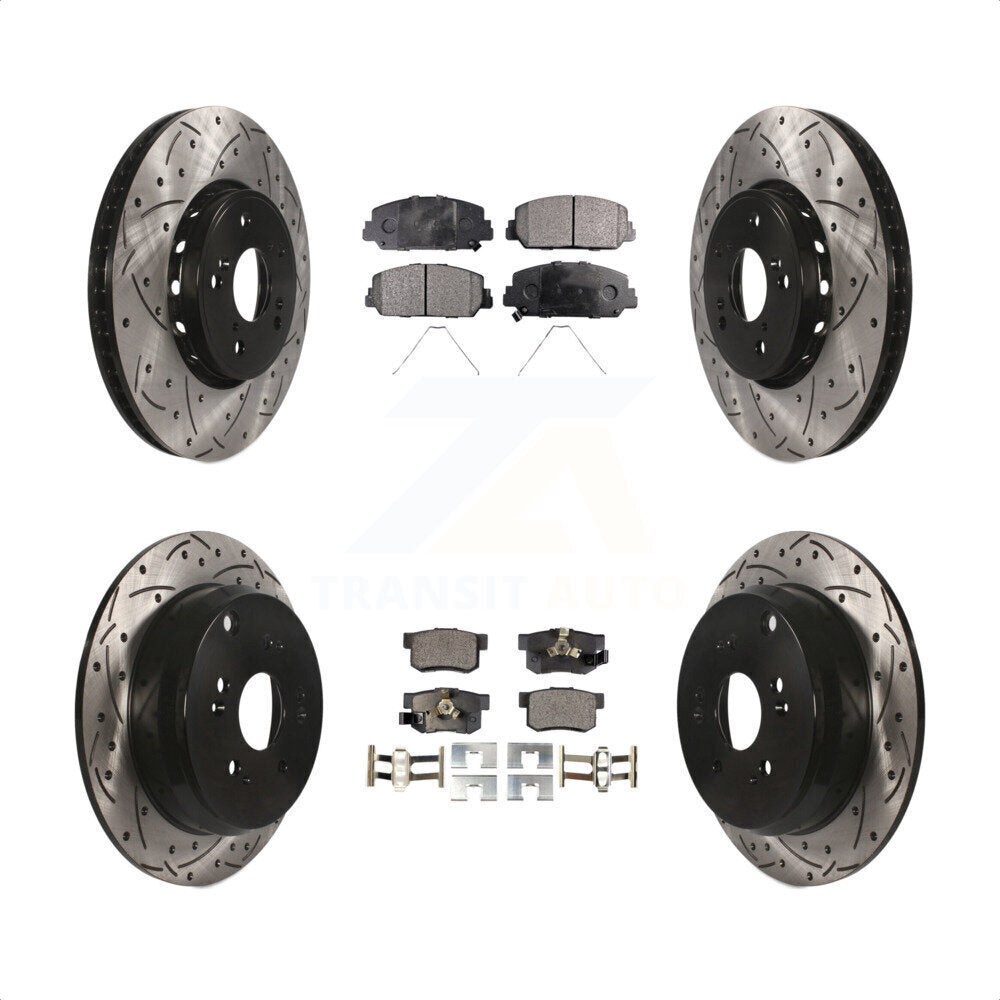 Front Rear Coated Drilled Slotted Disc Brake Rotors And Semi-Metallic Pads Kit For 2013-2018 Acura RDX KDF-100379 by Transit Auto