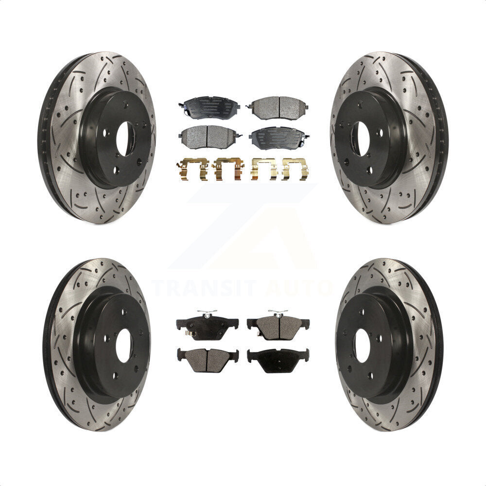 Front Rear Coated Drilled Slotted Disc Brake Rotors And Semi-Metallic Pads Kit For 2015 Subaru Legacy 2.5L KDF-100403 by Transit Auto