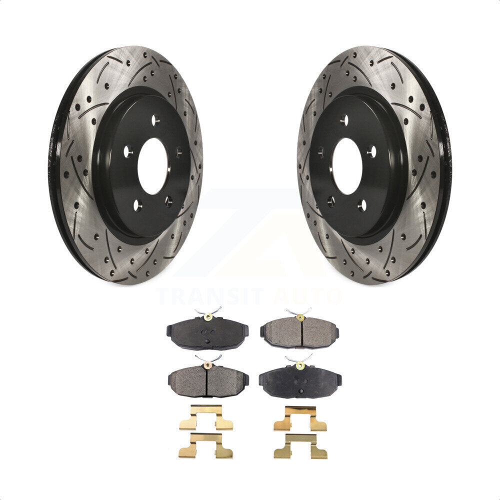 Rear Coated Drilled Slotted Disc Brake Rotors And Semi-Metallic Pads Kit For Ford Mustang KDF-100433 by Transit Auto