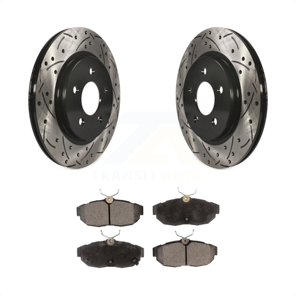 Rear Coated Drilled Slotted Disc Brake Rotors And Semi-Metallic Pads Kit For Ford Mustang KDF-100434 by Transit Auto