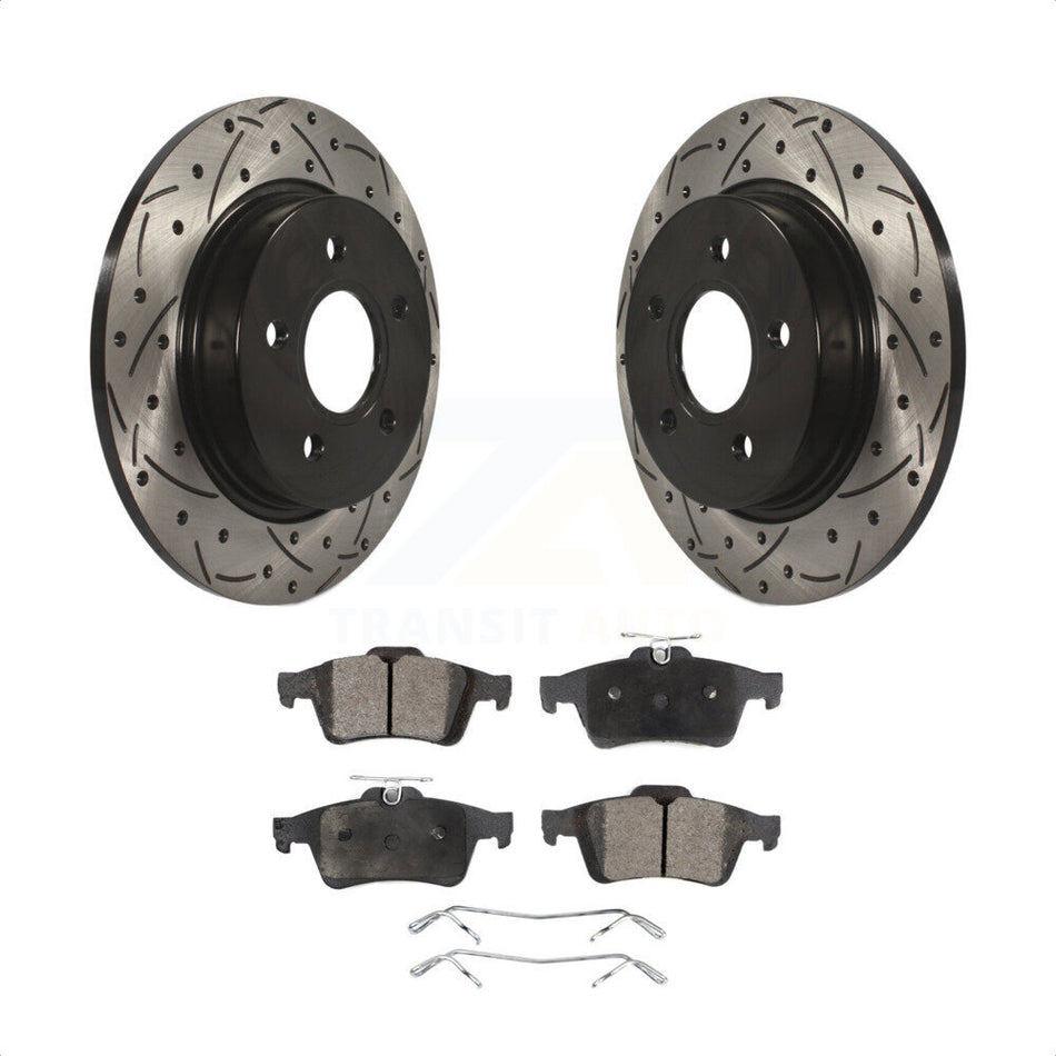 Rear Coated Drilled Slotted Disc Brake Rotors And Semi-Metallic Pads Kit For Ford Focus KDF-100445 by Transit Auto