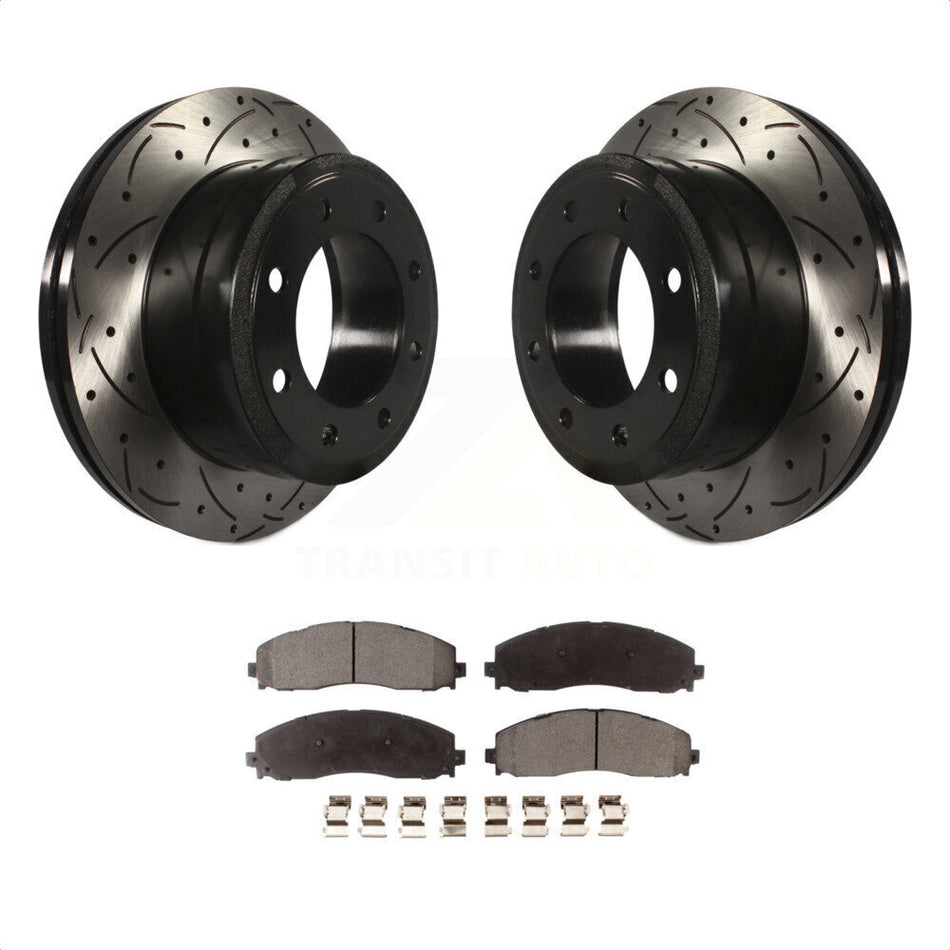 Rear Coated Drilled Slotted Disc Brake Rotors And Semi-Metallic Pads Kit For Ford F-250 Super Duty F-350 KDF-100453 by Transit Auto