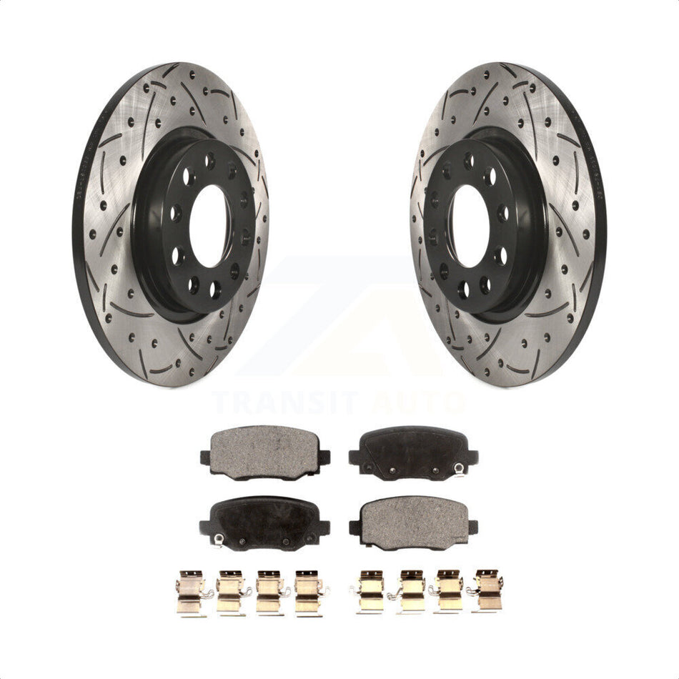 Rear Coated Drilled Slotted Disc Brake Rotors And Semi-Metallic Pads Kit For Jeep Cherokee Chrysler 200 KDF-100472 by Transit Auto