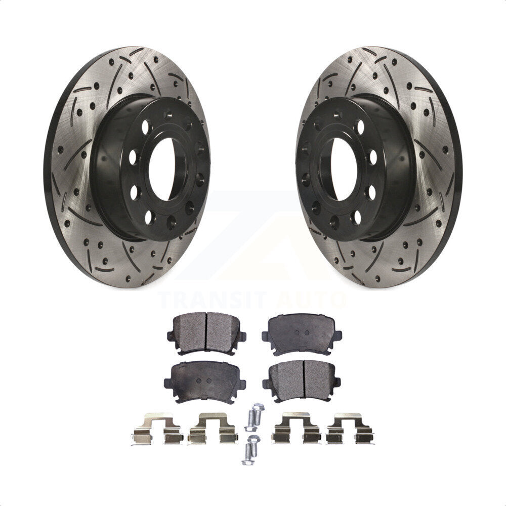 Rear Coated Drilled Slotted Disc Brake Rotors And Semi-Metallic Pads Kit For Volkswagen Jetta Rabbit Audi A3 Quattro KDF-100483 by Transit Auto