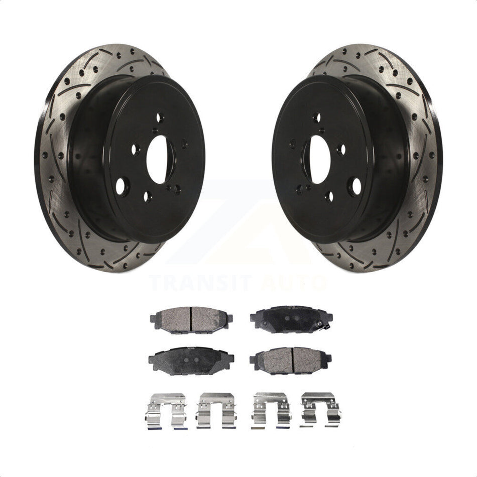 Rear Coated Drilled Slotted Disc Brake Rotors And Semi-Metallic Pads Kit For Subaru Outback Impreza Forester Legacy Scion FR-S BRZ WRX KDF-100499 by Transit Auto