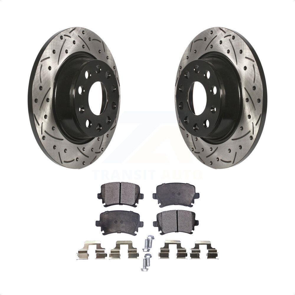 Rear Coated Drilled Slotted Disc Brake Rotors And Semi-Metallic Pads Kit For Volkswagen Tiguan CC Jetta Audi Passat GTI A3 Eos Q3 Limited Quattro KDF-100510 by Transit Auto