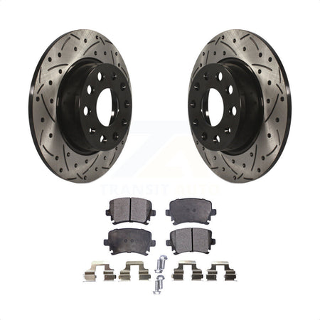 Rear Coated Drilled Slotted Disc Brake Rotors And Semi-Metallic Pads Kit For Volkswagen GTI KDF-100511 by Transit Auto