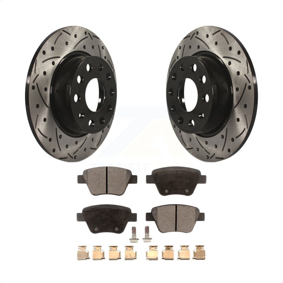 Rear Coated Drilled Slotted Disc Brake Rotors And Semi-Metallic Pads Kit For Volkswagen Jetta Passat Beetle Golf GTI Eos Audi A3 Quattro KDF-100512 by Transit Auto