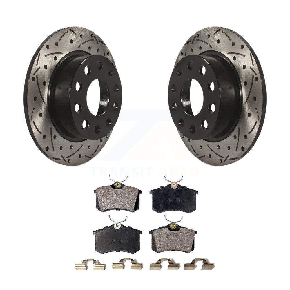 Rear Coated Drilled Slotted Disc Brake Rotors And Semi-Metallic Pads Kit For Volkswagen Jetta Beetle Golf SportWagen KDF-100516 by Transit Auto